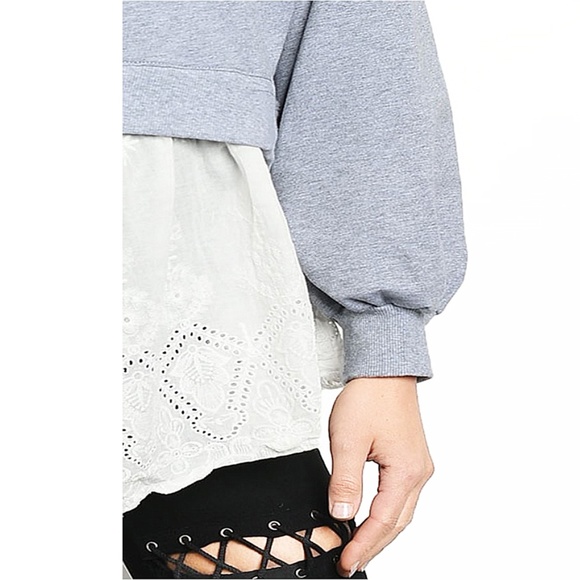 Cotton Jersey Relax Fit Oversized Lace Peplum Top - Picture 4 of 7